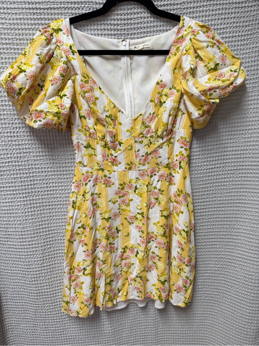 For Love & Lemons Yellow Floral Puff-Sleeve Mini Dress